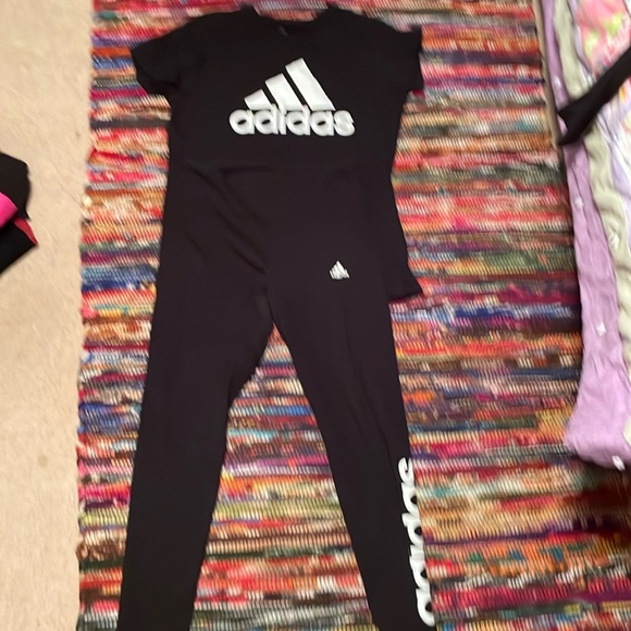 Tops - Adidas bundle/t shirt&leggings/black white/L/excellent condition barely worn